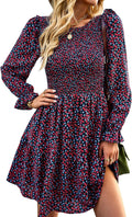 Long Sleeve Smocked Floral A-Line Mini Dress - Flowy Fit for Events
