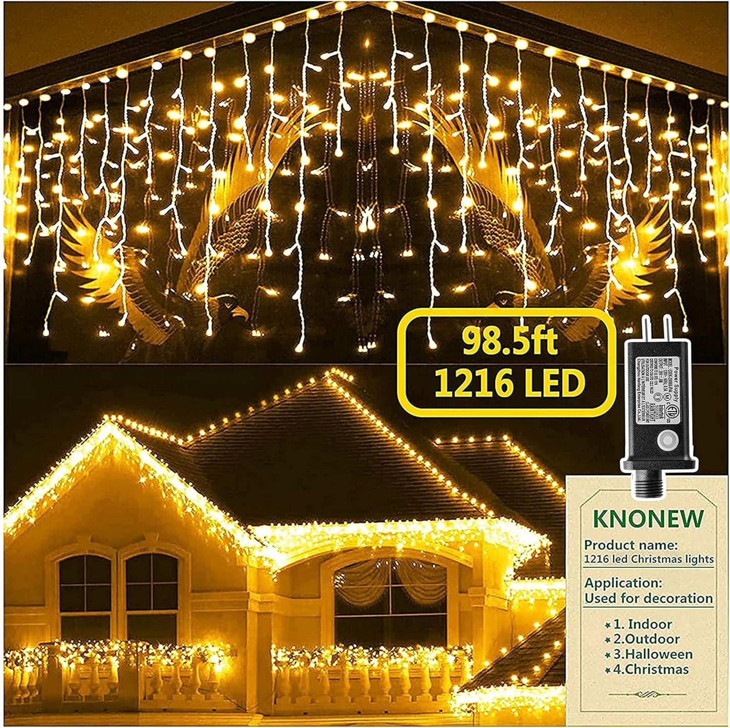 KNONEW 1216 LED Curtain Lights - 8 Modes, 99ft, Waterfall Effect