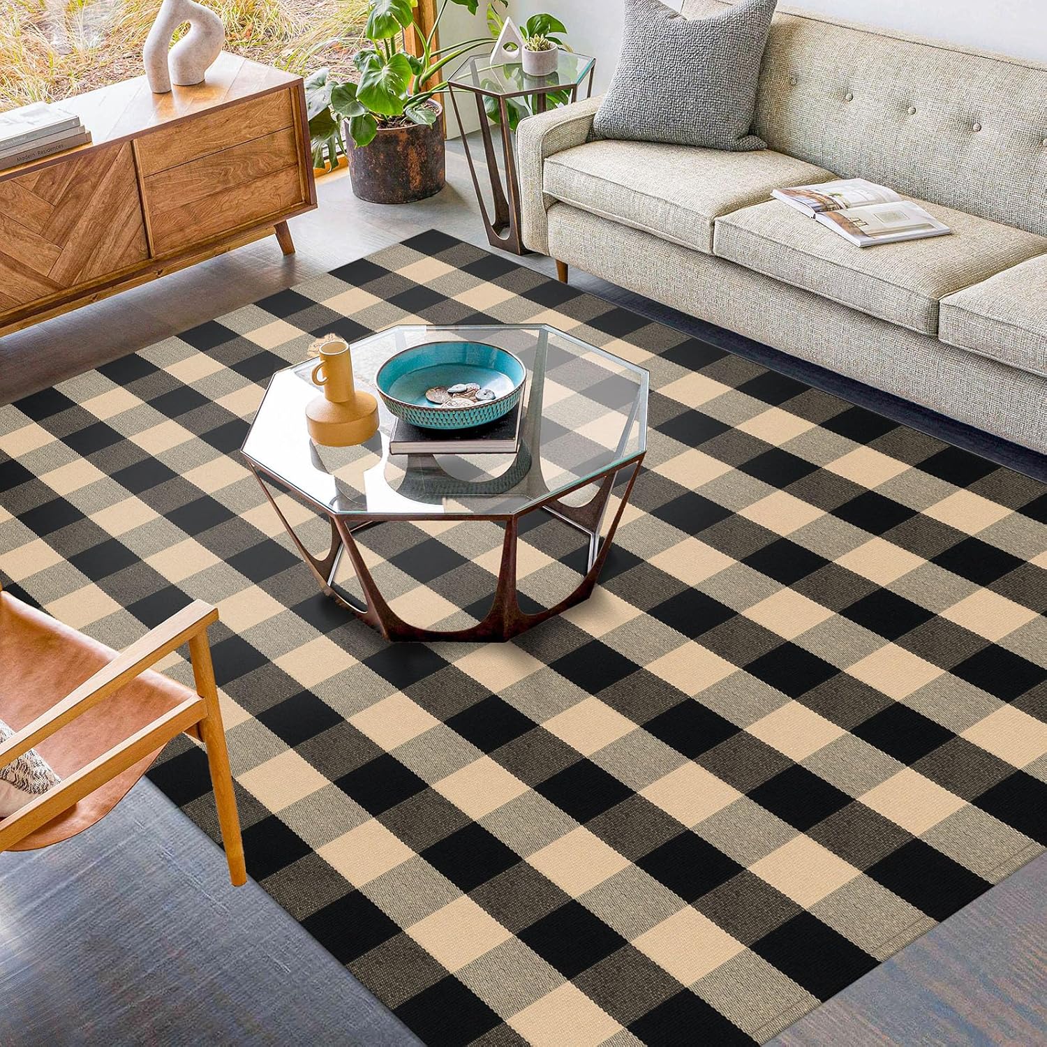 KILOCOCO Buffalo Plaid Checkered Rug for Living Room 5x7