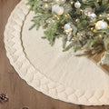 Knit Christmas Tree Skirt 48in - Thick Cable Knit Ivory Mat
