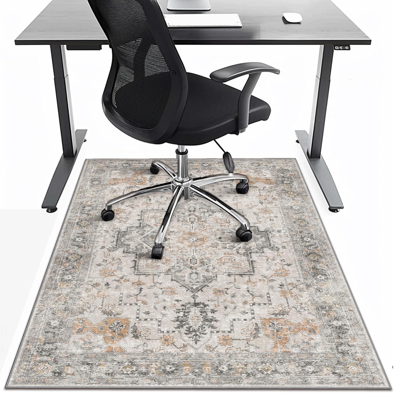 BESBLEE Taupe Office Chair Mat: Machine Washable, Anti-Slip,1/5 Thick
