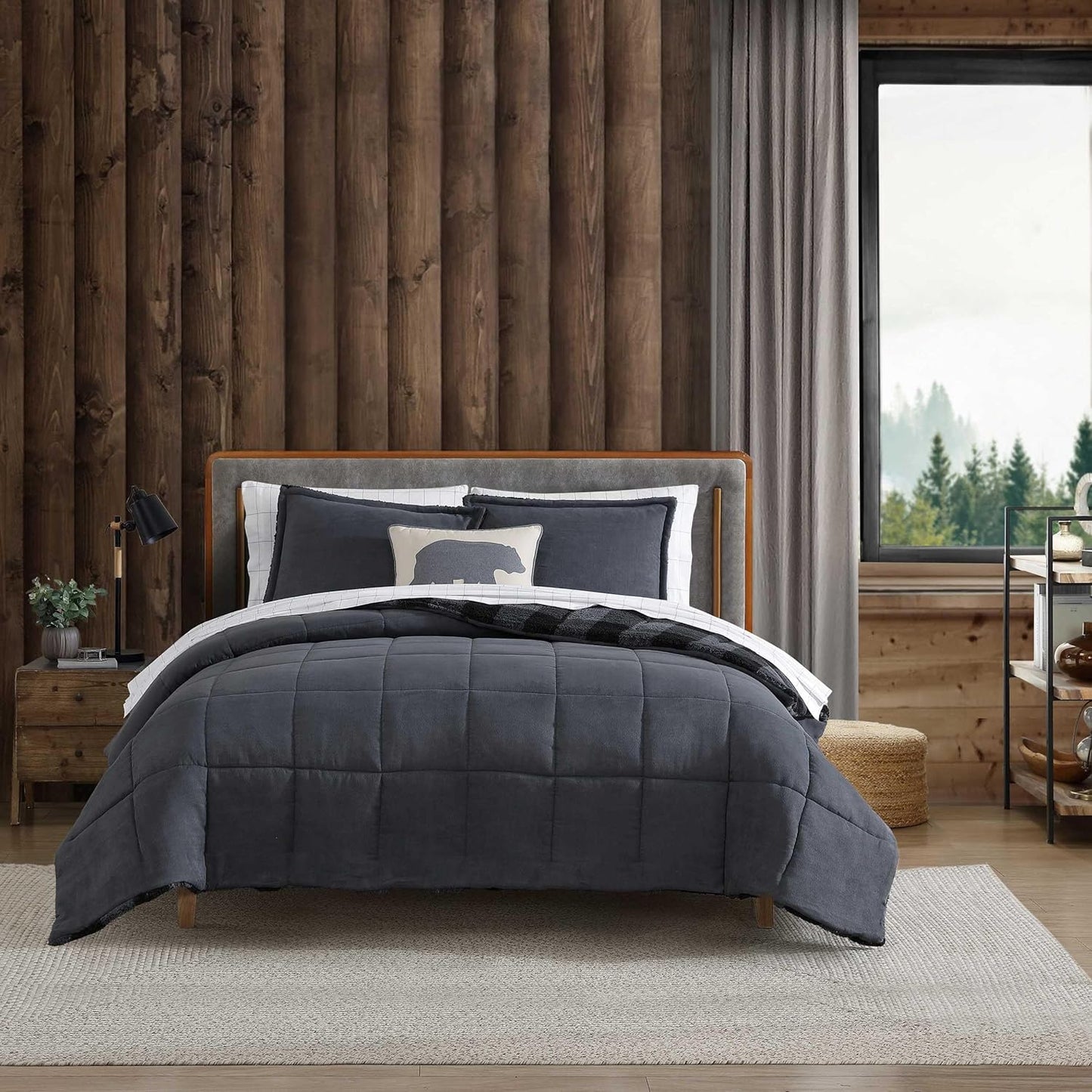 Eddie Bauer Twin Comforter Set with Plush Faux Shearling Reverse