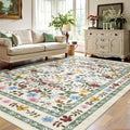 Boho Floral Rug 6x9 - Vintage Washable Non-Slip Low Pile