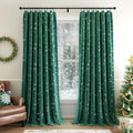 Christmas Green Velvet Curtains 63in 2 Panels - Festive Thermal Drapes