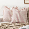 Throw Pillow Covers 26x26 Set of 2 Striped Fringe Tassel Pillow Covers