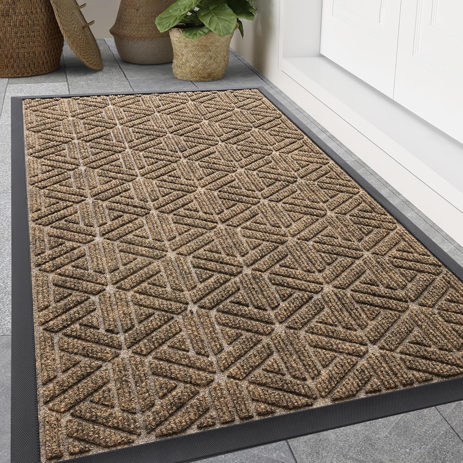Smiry Heavy Duty Natural Rubber Doormat for Entryways