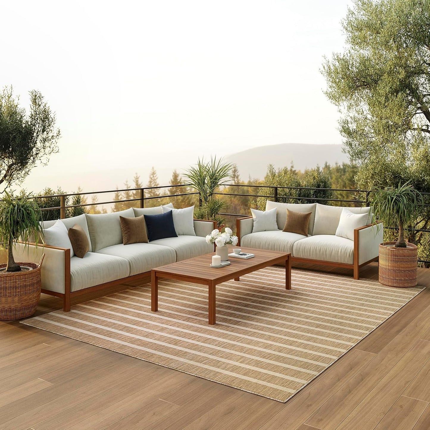 Nourison Home Positano Indoor/Outdoor Beige Ivory Area Rug 7ft x 10ft