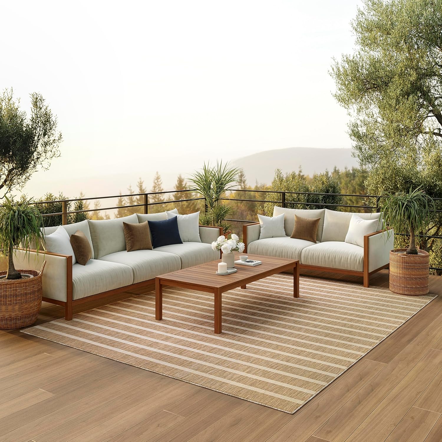 Nourison Home Positano Indoor/Outdoor Beige Ivory Area Rug 7ft x 10ft