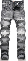AITITIA Men's Ripped Regular Fit Stretch Jeans - Comfortable Moto