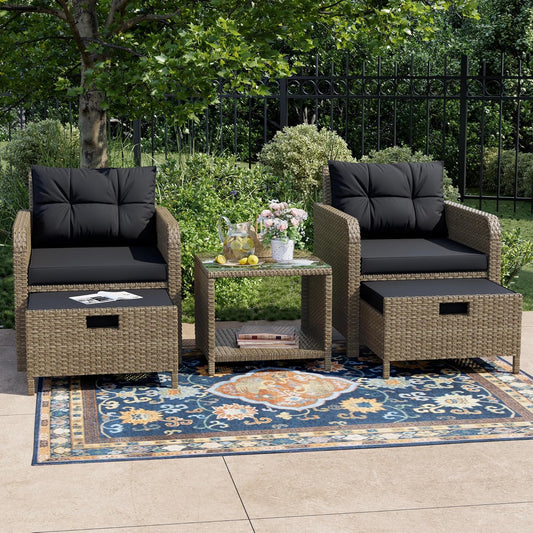 Balcony Furniture 5 Piece Wicker Patio Set for Outdoor Relaxation