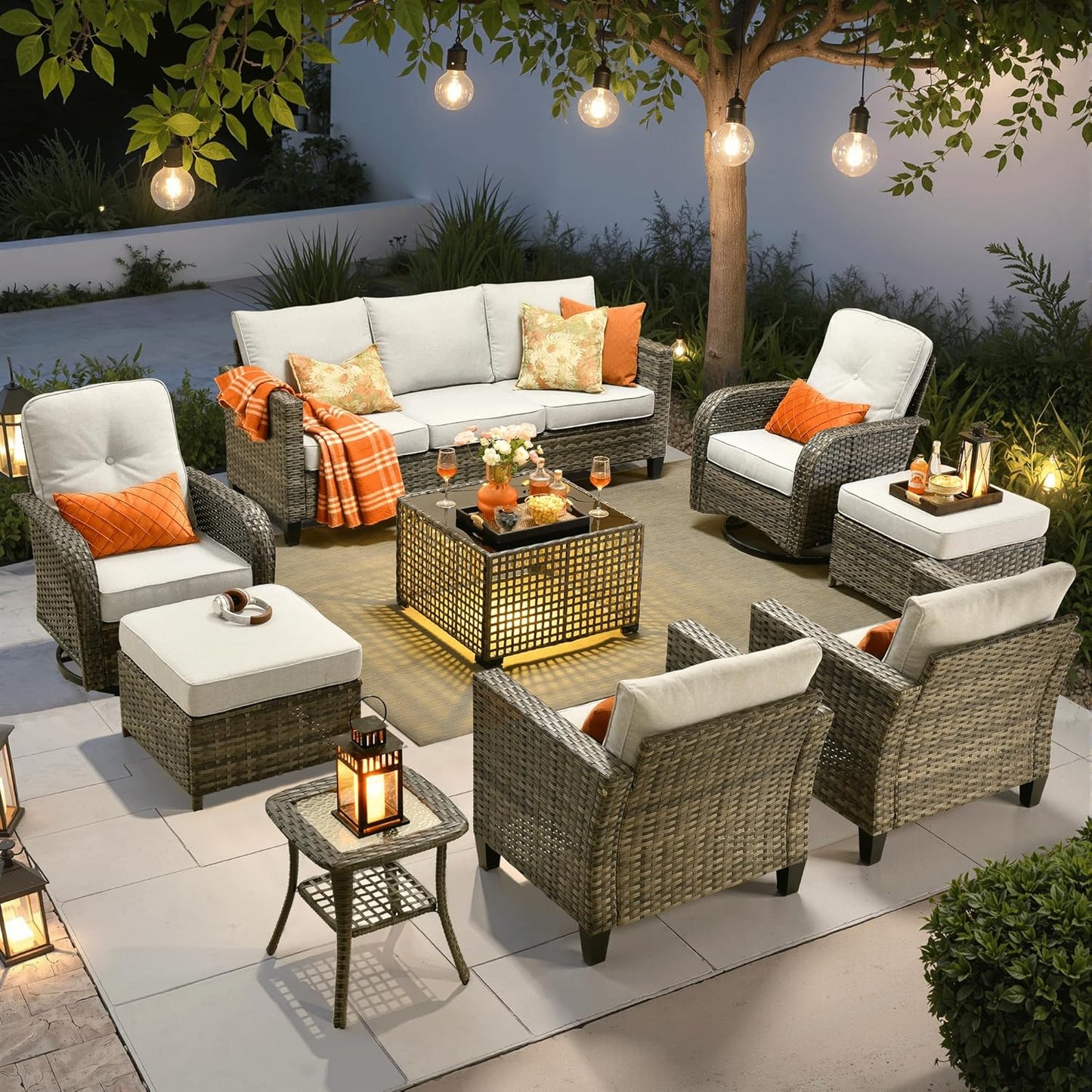 ovios 9 Pieces Patio Furniture Set with Swivel Rocking Chairs