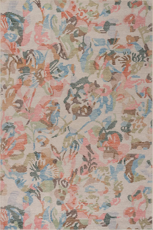 Bloom Multi Machine Washable Rug in Blue/Ivory Floral Design