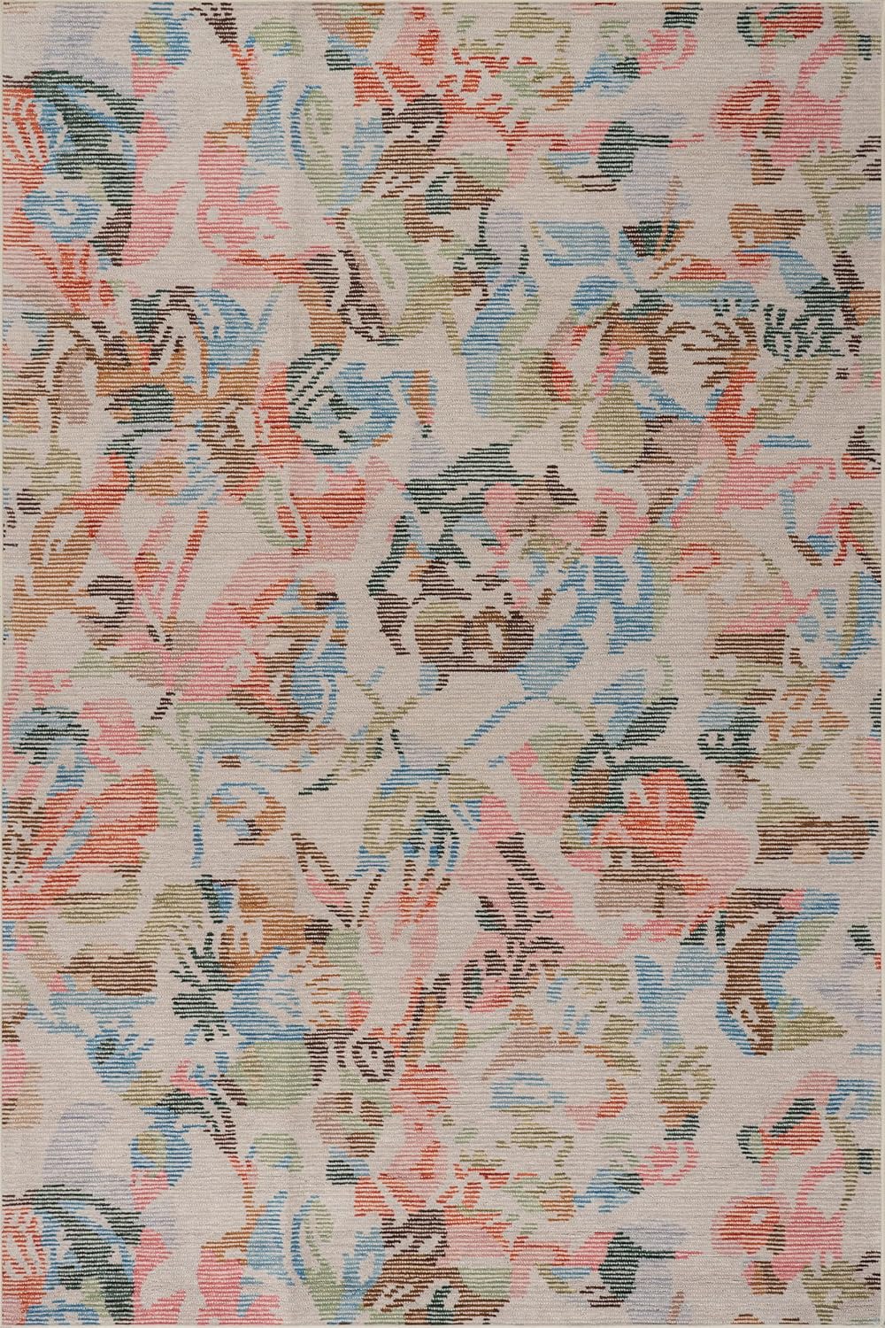Bloom Multi Machine Washable Rug in Blue/Ivory Floral Design