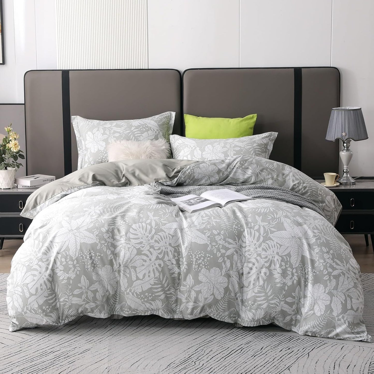 OAITE Duvet Cover Set Queen Size Floral Pattern 600 Thread Count