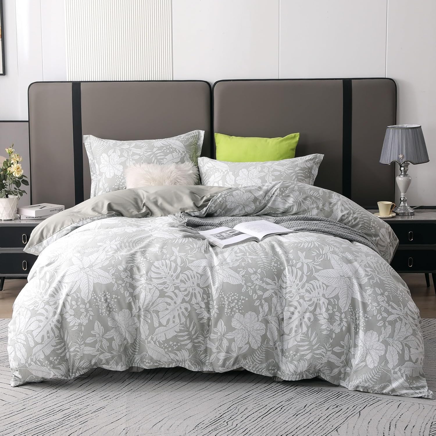 OAITE Duvet Cover Set Queen Size Floral Pattern 600 Thread Count