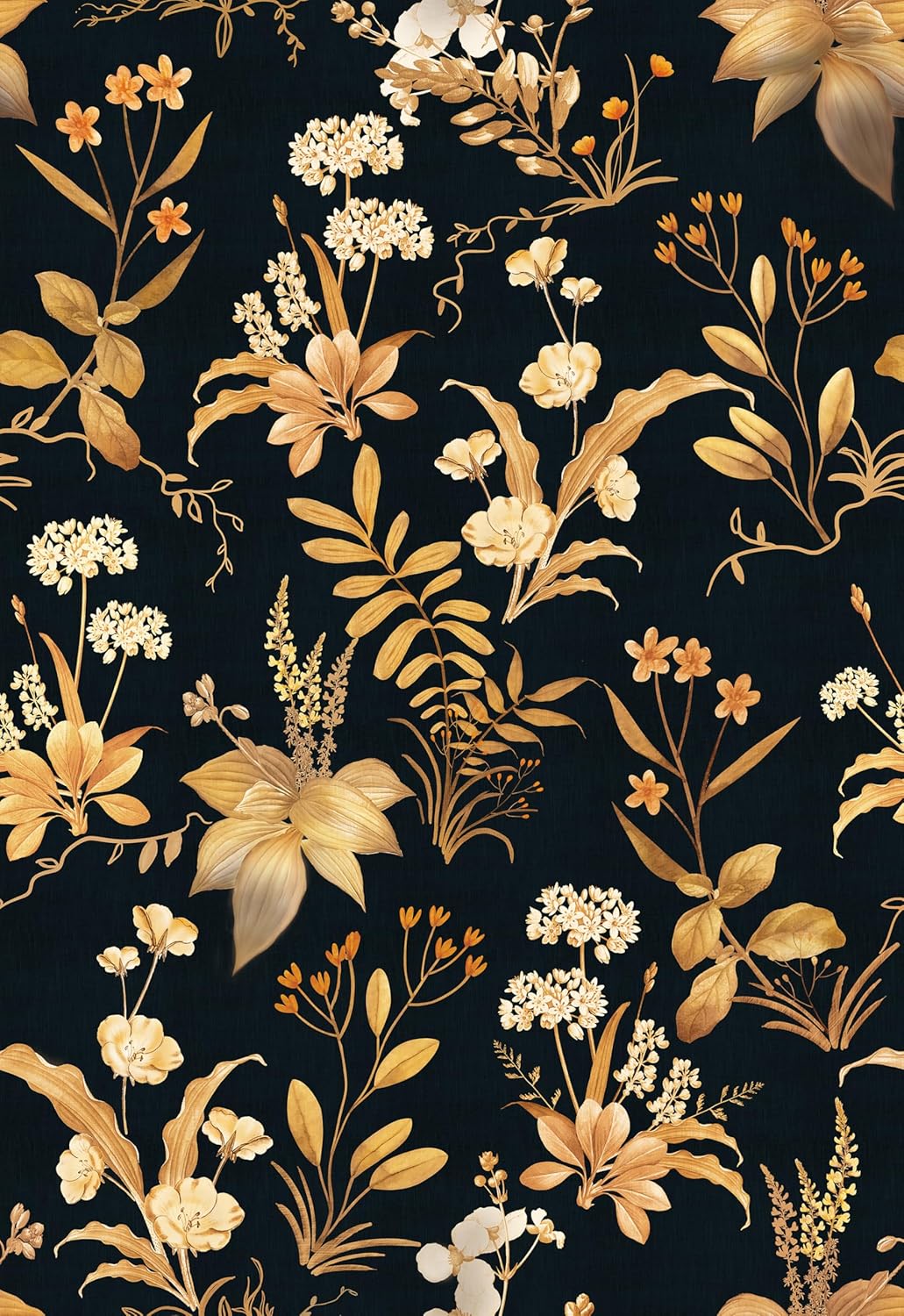 Elegant Black and Gold Botanical Peel and Stick Wallpaper
