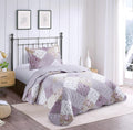 Brilliant Sunshine Lilac and Beige Rose Patchwork Quilt Set - Twin