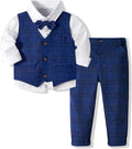 Toddler Boy 3 Piece Blue Vest Suit - Formal Shirt, Pants & Bowtie