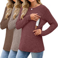 3 Pack Women's Nursing Long Sleeve Tops - Hidden Zipper Comfort thin