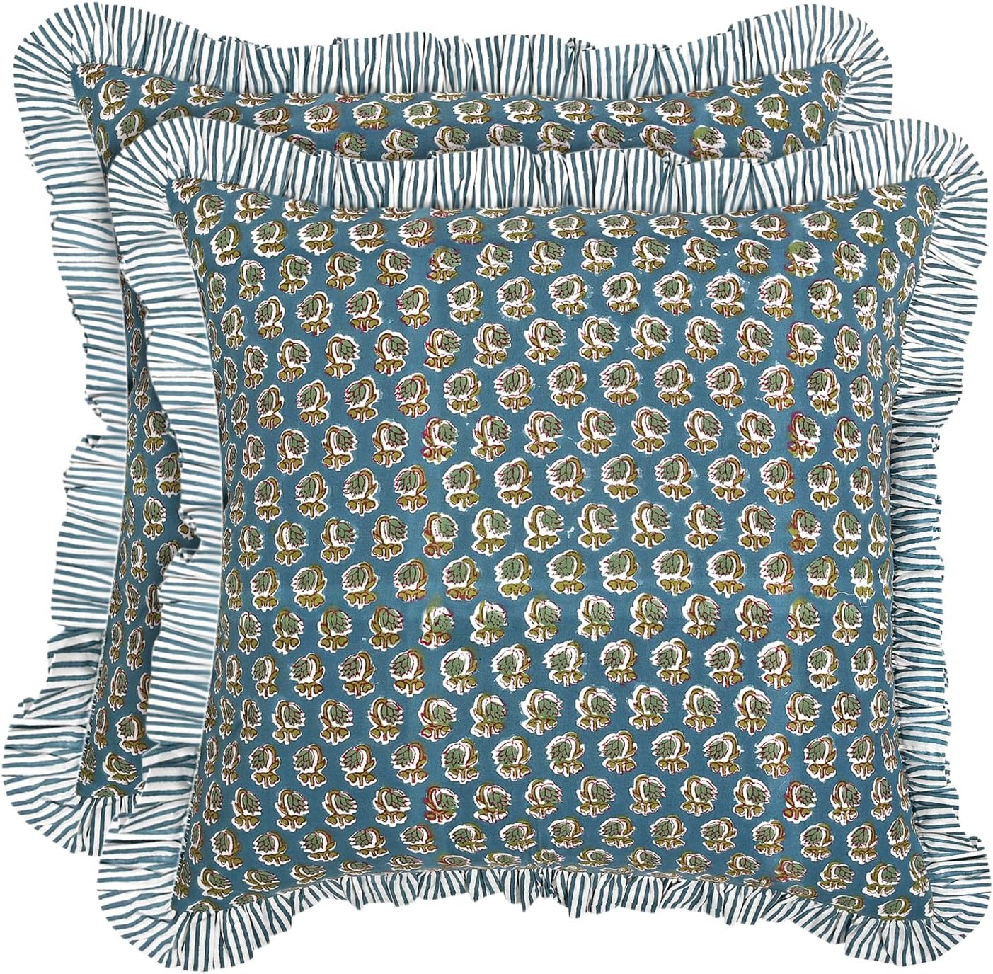 Ridhi Modern Farmhouse Pillow Covers Set of 2 in Peacock Blue