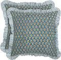 Peacock Blue Cotton Pillow Covers Set of 2 18x18 - Ruffle Accent