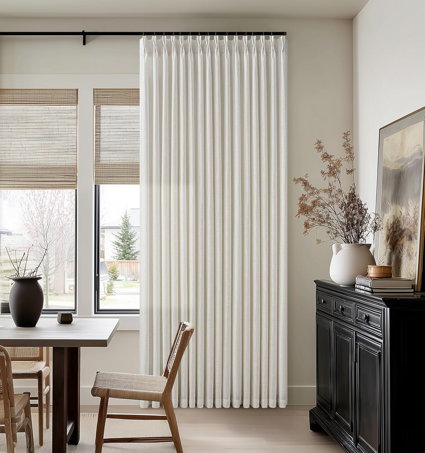 Natural Cream Pinch Pleat Linen Curtains for Living Room