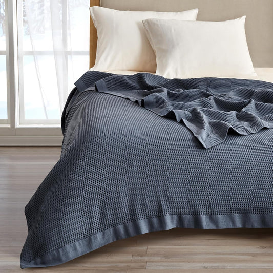 100% Cotton Blanket for Full/Queen Size Bed - Lightweight Waffle Weave