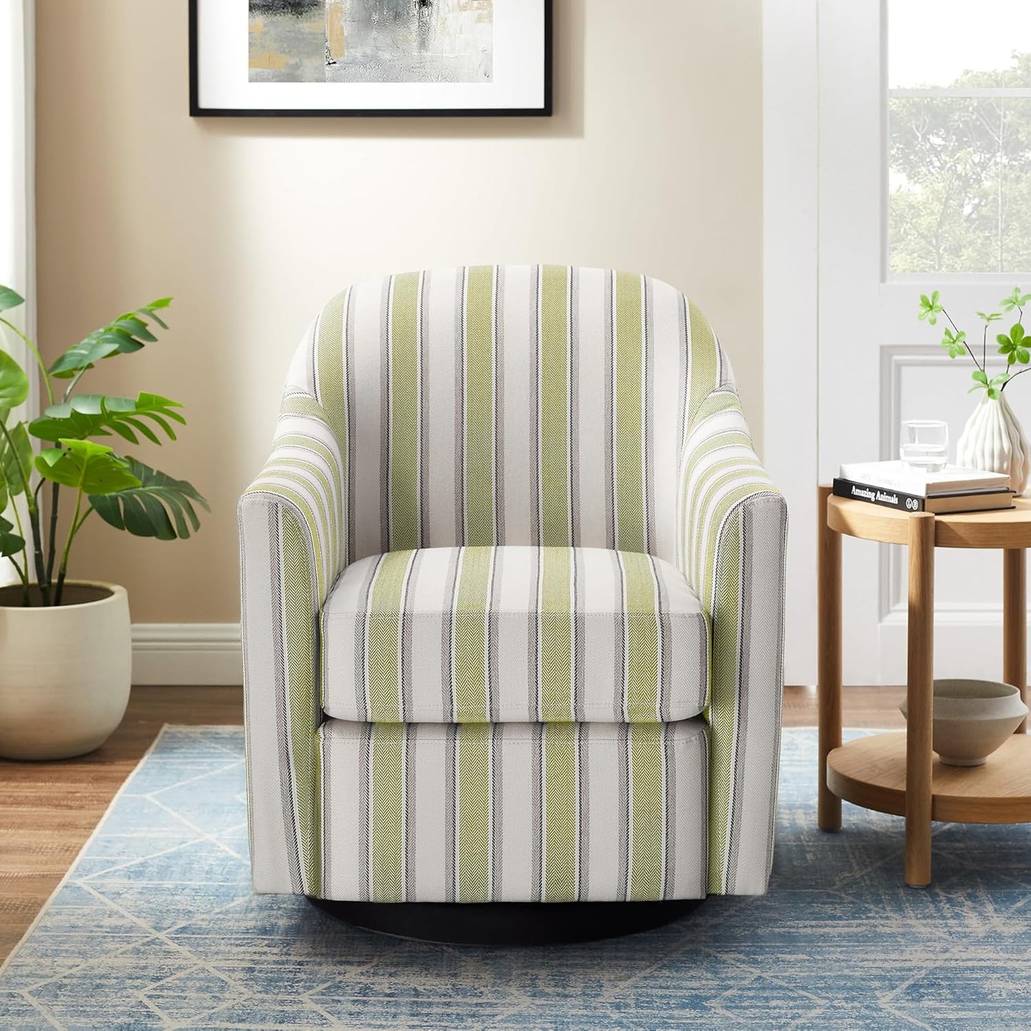 Modern Green Stripe Swivel Accent Chair by VANOMi