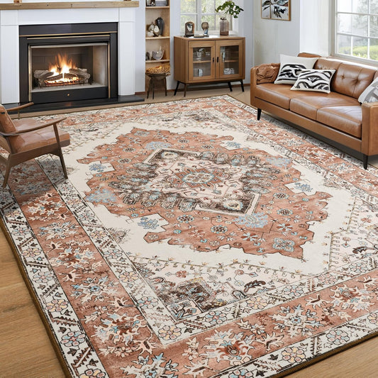 Vintage Machine Washable 6x9 Area Rug for Living Room Decor