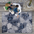 CAMILSON Indoor Outdoor Rug Navy Blue 4x6 - Durable Leaf Botanical
