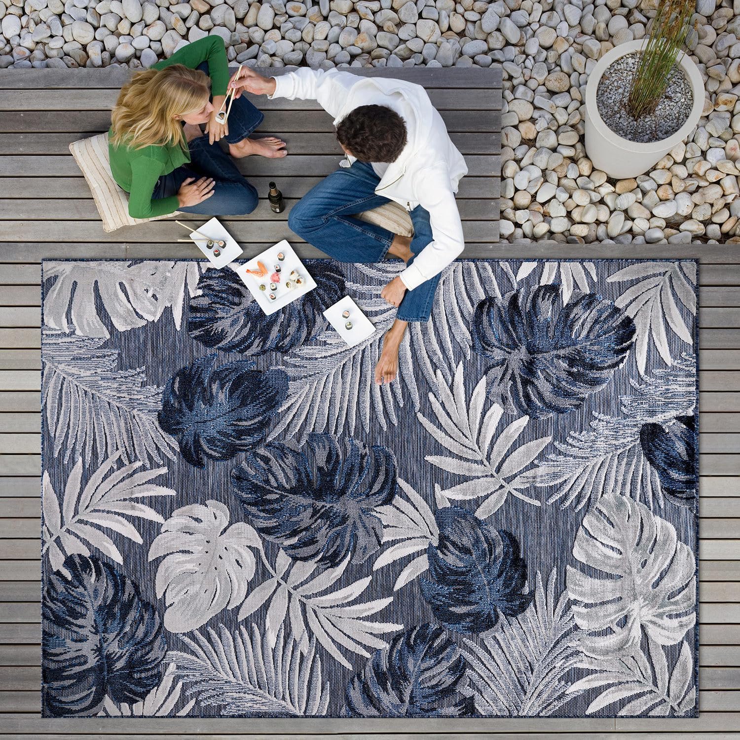 CAMILSON Indoor Outdoor Rug Navy Blue 4x6 for Patios and Gardens