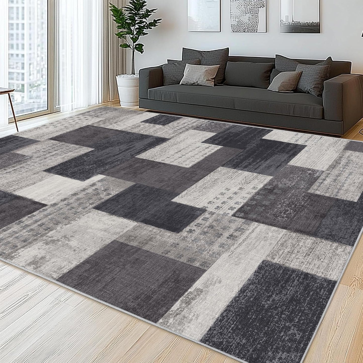 Modern Geometric Patchwork Indoor Area Rug for Living Room
