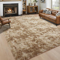 Noahas Large Fluffy 5x8 Area Rug - Thick Tie-Dyed Beige Shag