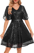 Sparkly Sequin Cocktail Dress with Bat Sleeves - Flattering Fit Shoes