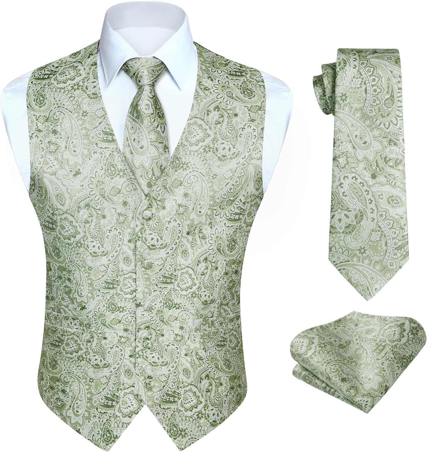 HISDERN Mens Vest Tie Set 3PC Formal Waistcoat for Weddings