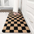 Black Brown Checkered Kitchen Rug Set 2 PCs - Cushioned Anti-Fatigue