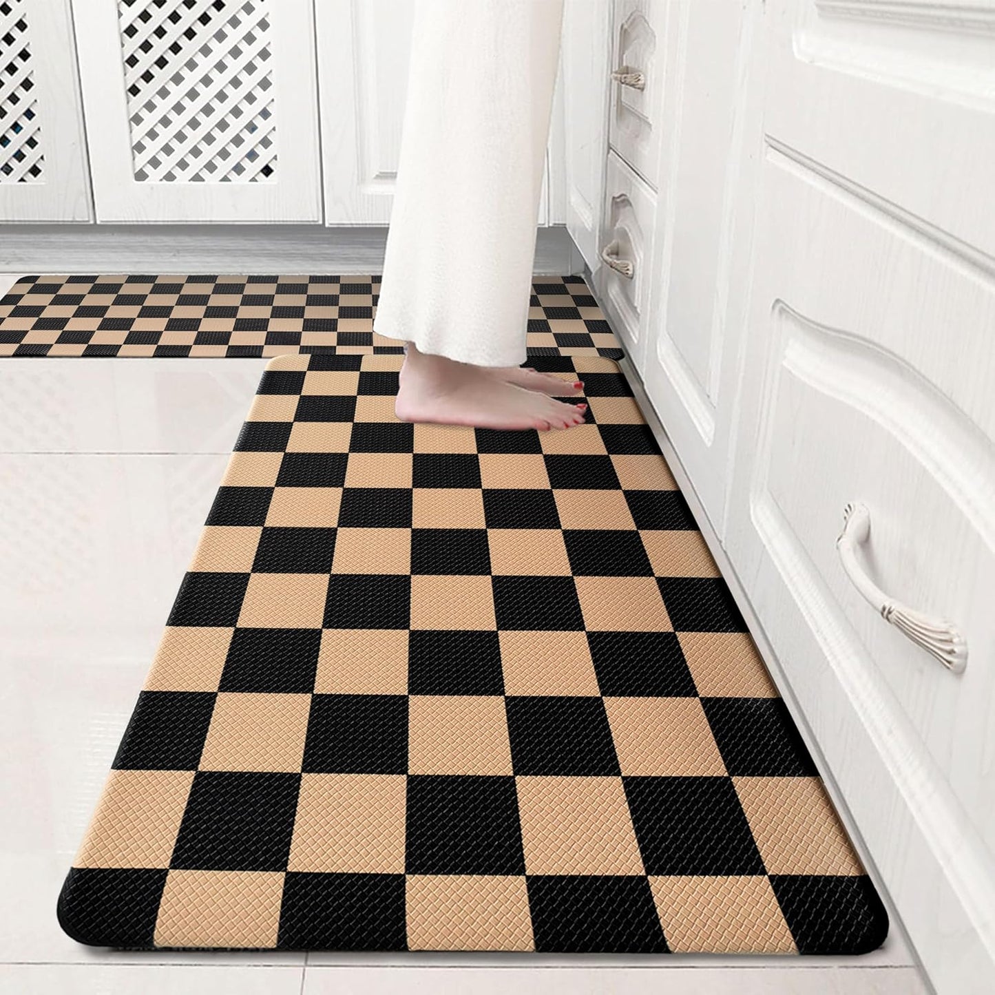 Black Brown Checkered Kitchen Rug Sets for Comfort and Style