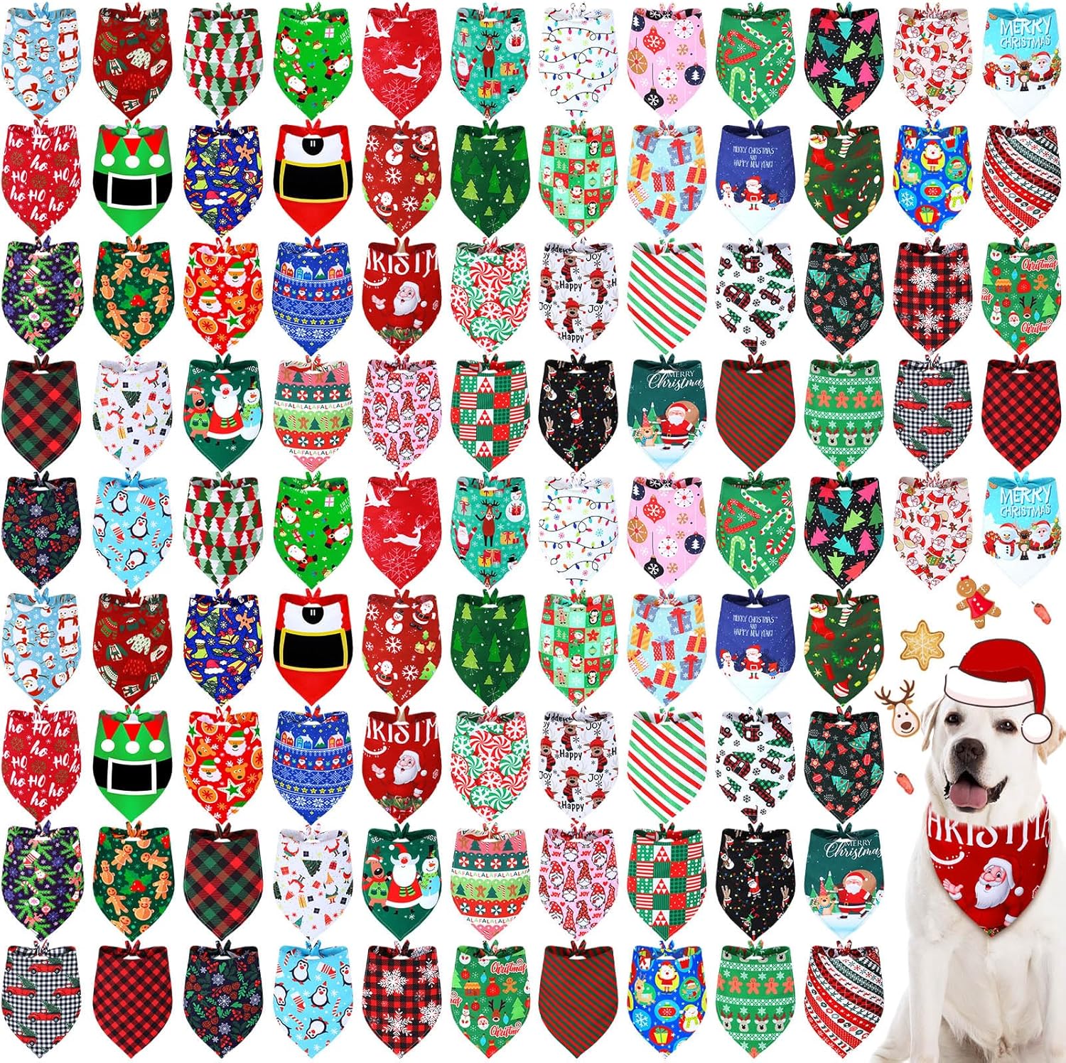 100 Pcs Christmas Dog Bandanas for Large Dogs and Cats