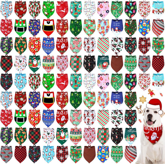 100 Pcs Christmas Dog Bandanas for Large Dogs and Cats