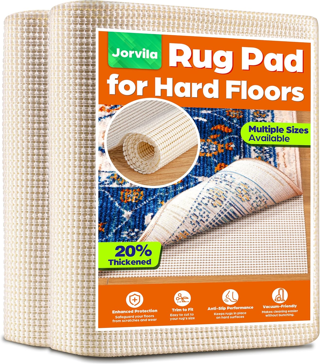 Non-Slip Rug Pad Gripper for Area Rugs, Thick Cushioned Mat