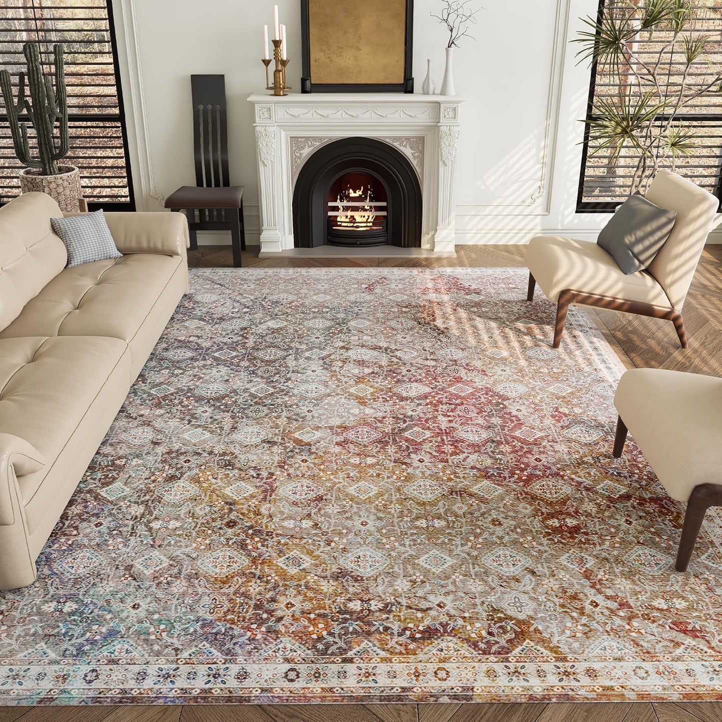 Vintage 8x10 Washable Area Rug with Non-Slip Backing for Safety