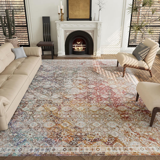Vintage 8x10 Washable Area Rug with Non-Slip Backing for Safety