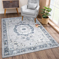 Washable Non-Slip 9 ft x 12 ft Rug - Pebble Gray Blue Traditional