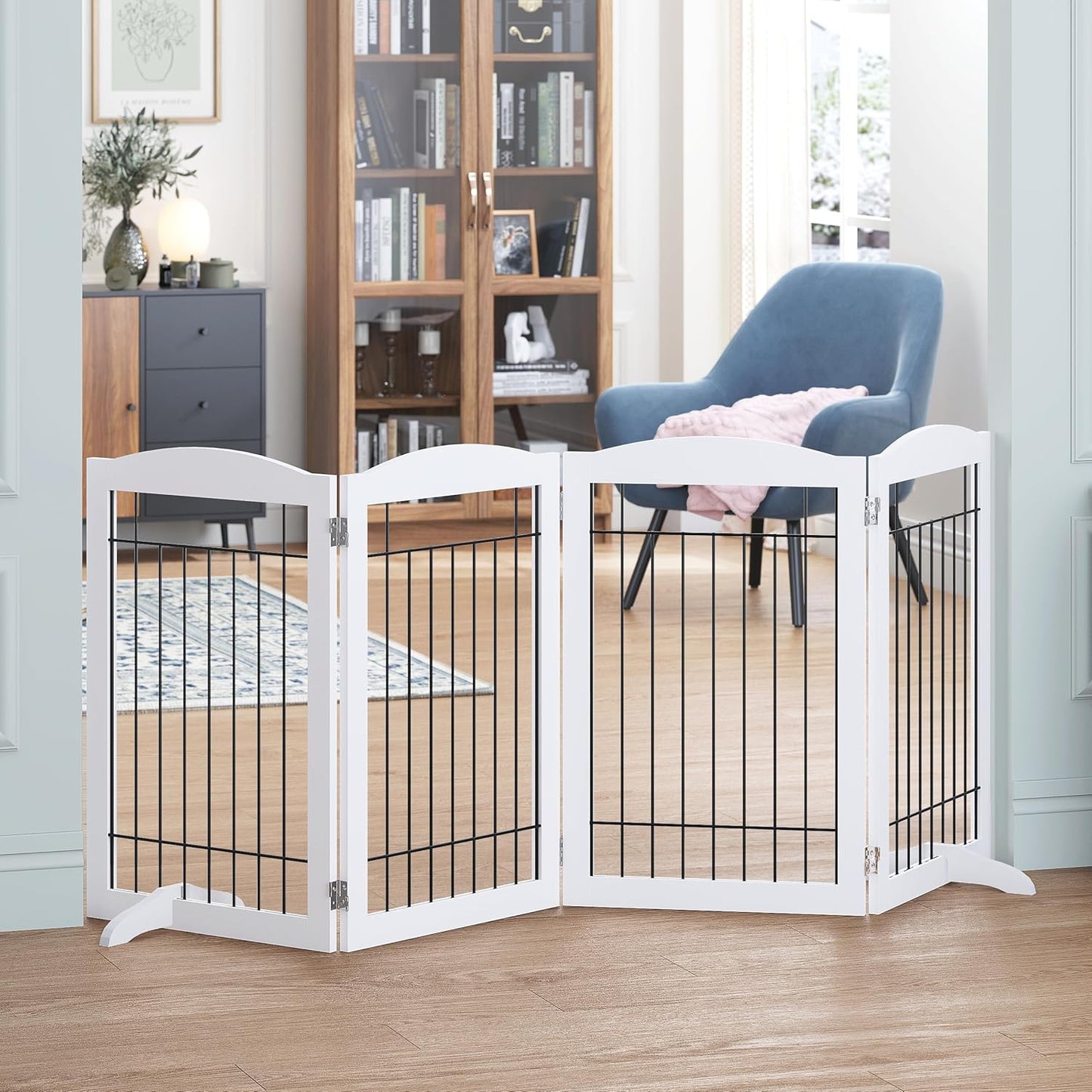 Spirich Free Standing Foldable Wire Pet Gate for Dogs, 80 in Wide