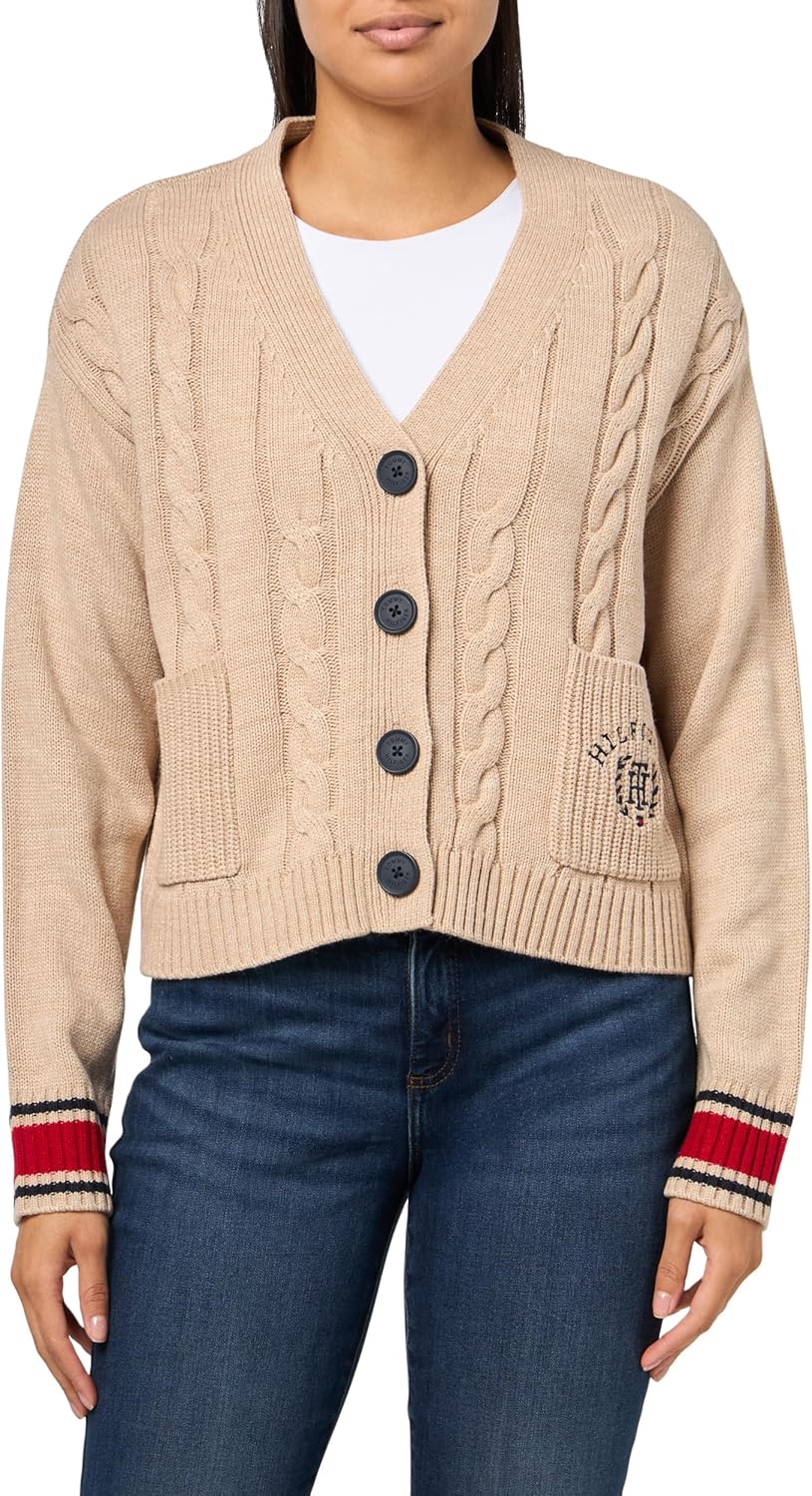 Tommy Hilfiger Womens Boxy Varsity Cable Cardigan for All Occasions