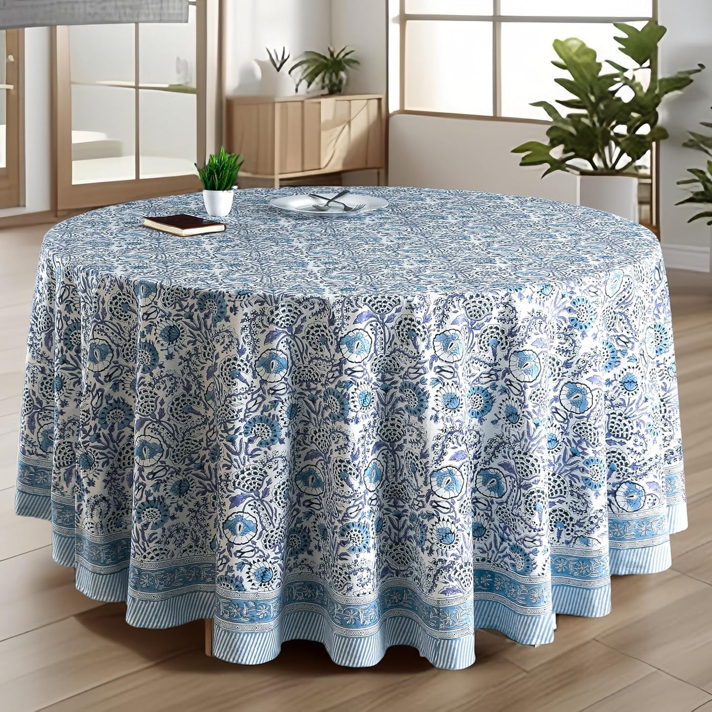 CPC Round Cotton Tablecloth - Handmade Indigo Blue 60 in