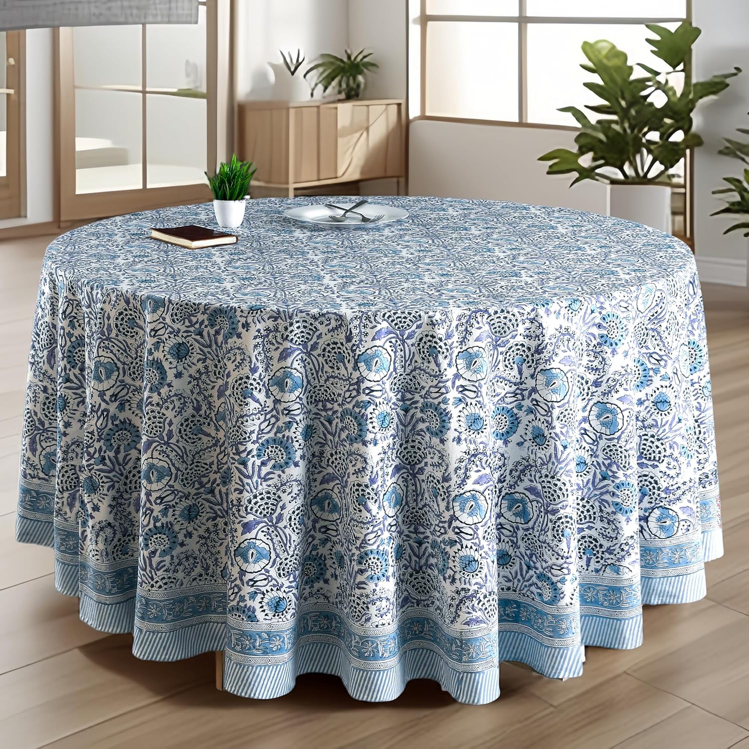CPC Round Cotton Tablecloth - Handmade Indigo Blue 60 in