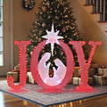Large 49in Outdoor JOY Lighted Sign with Nativity Scene - Holiday Yard