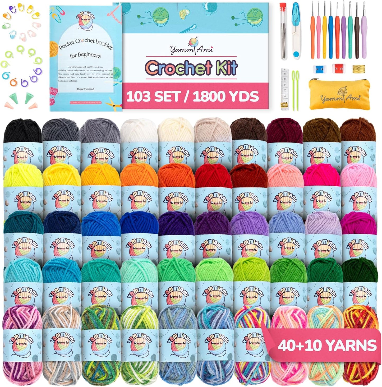 YammiAmi Crochet Kit for Beginners with 1,800 Yards Yarn