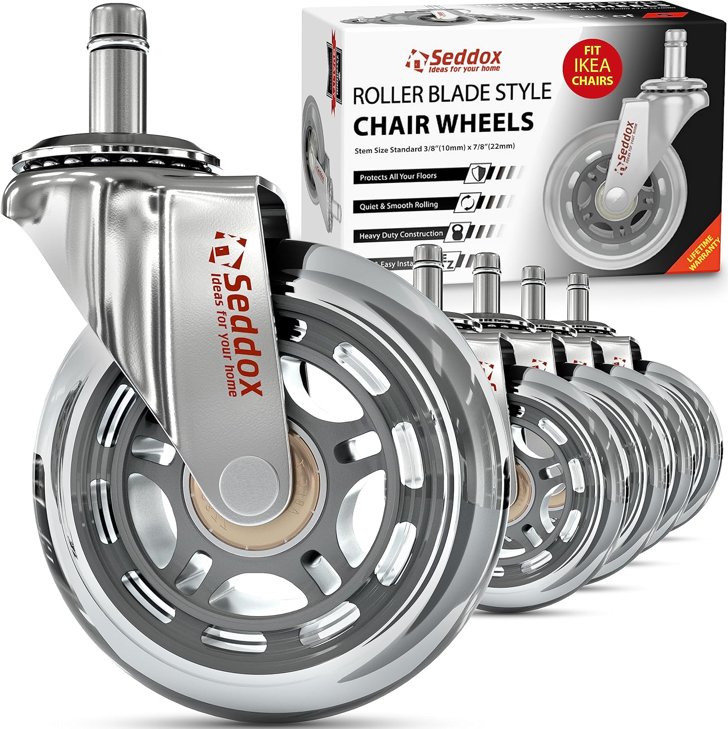 IKEA-Compatible Soft Chair Casters - Safe on All Floors - Seddox Set